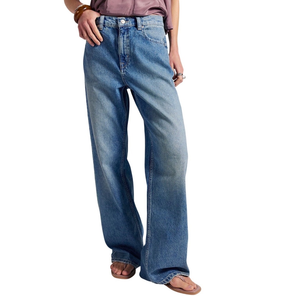 Free People Women's Tinsley Baggy High‎ Rise Jeans Hazey Blue Denim Size 31 Boho